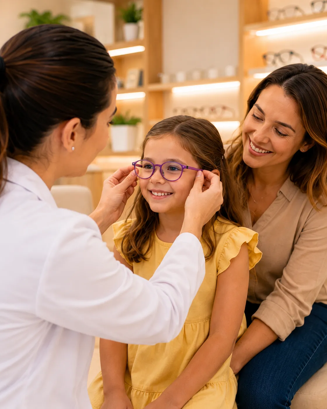 Criança estudando com óculos, representando lentes Stellest para miopia infantil